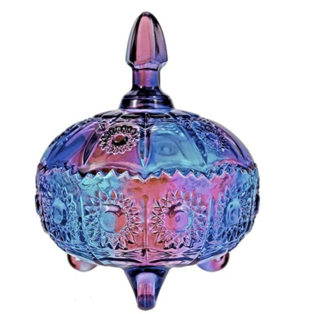 Free People 7oz Crystal Clear Glass Royal Embossed Apothecary Jar With Lids